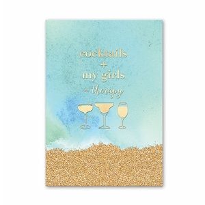 4 Pack Greeting Card Cocktail Girls Night Watercolor Glitter Envelope Card Set